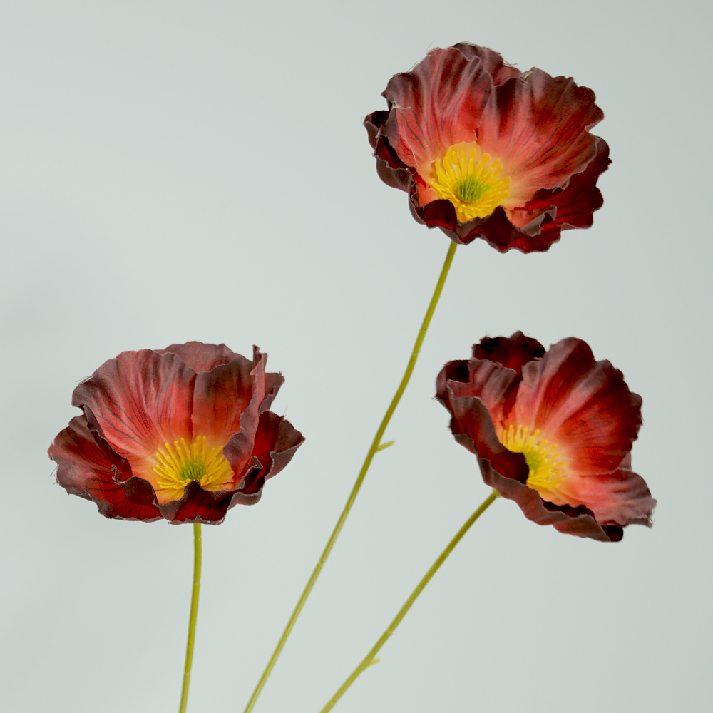 Artificial 3-headed poppy flowers