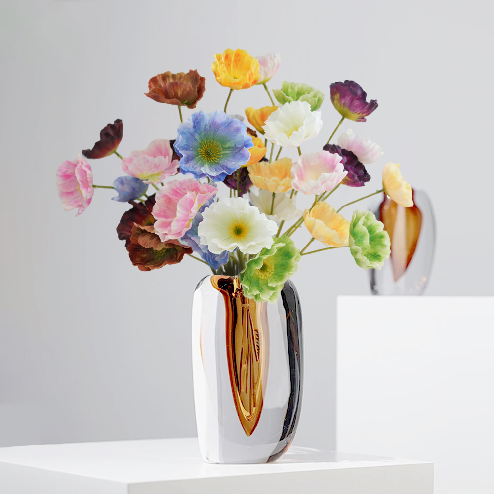 3 Artificial 3-headed poppy flowers