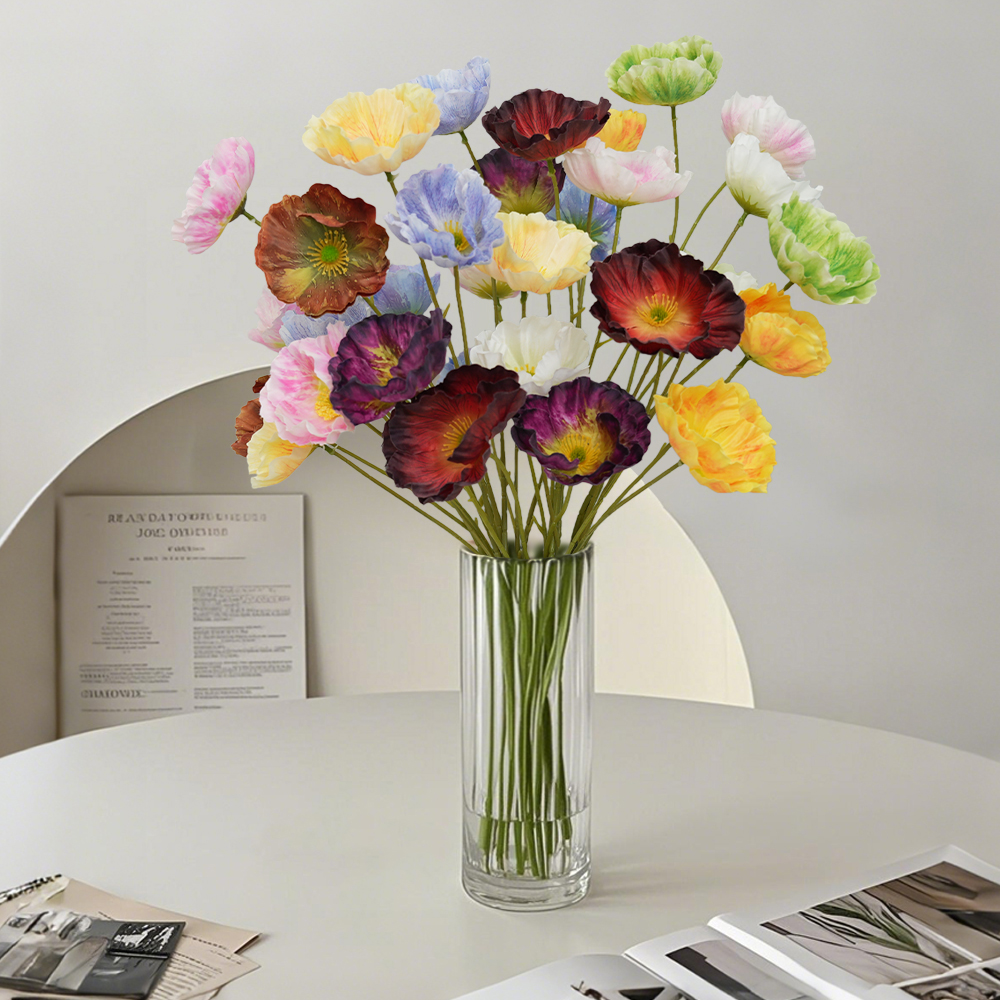 3 Artificial 3-headed poppy flowers