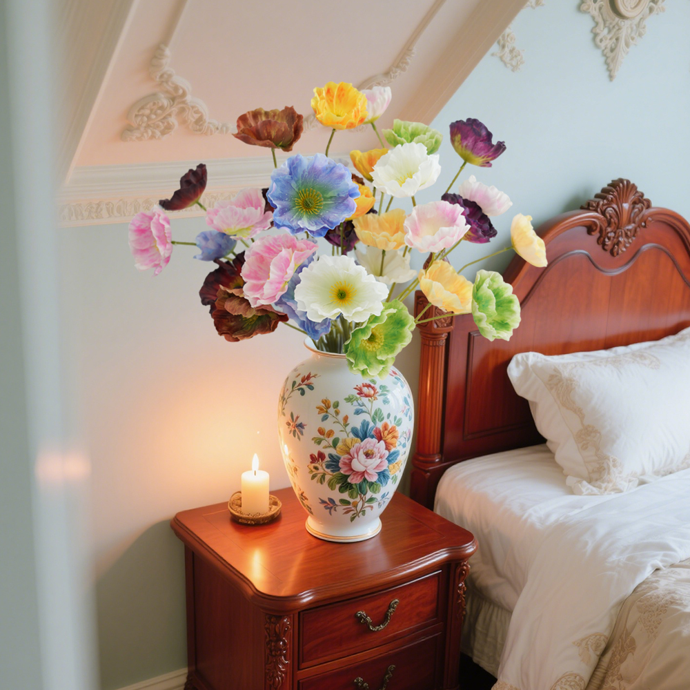 3 Artificial 3-headed poppy flowers