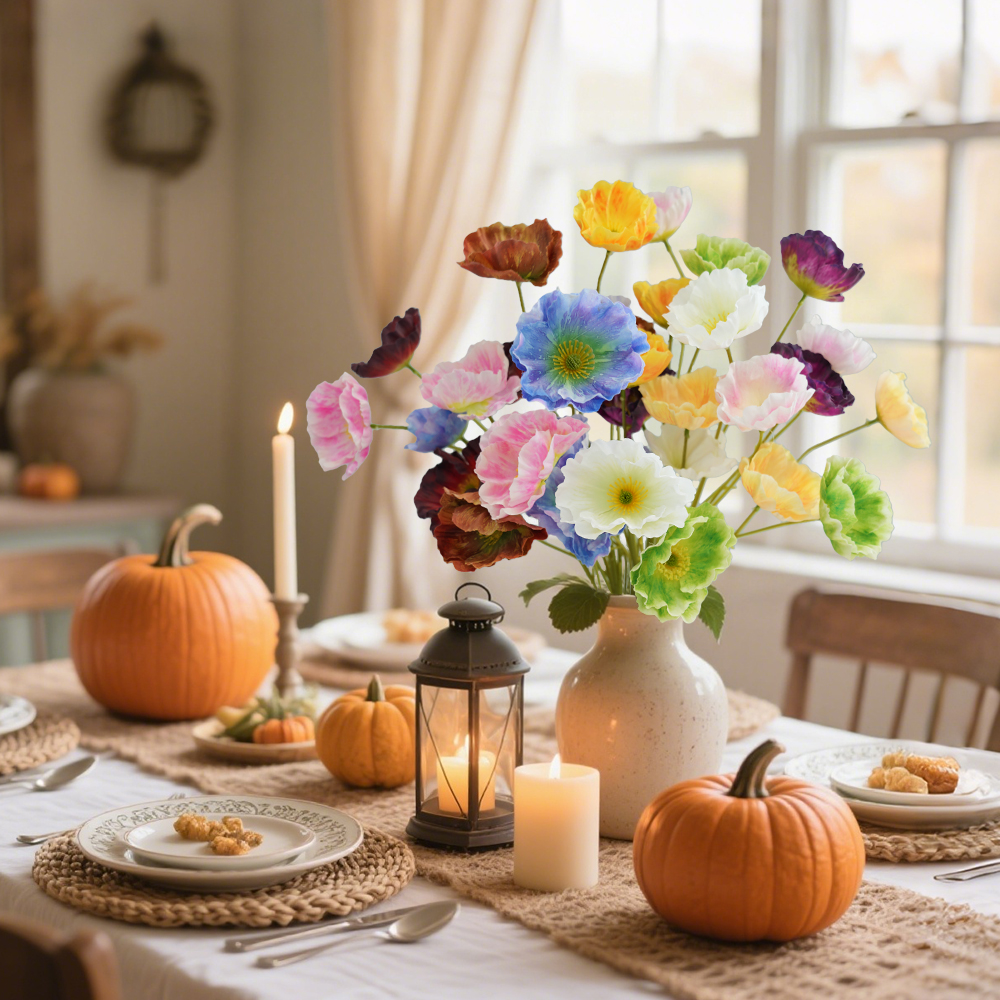 Artificial 3-headed poppy flowers